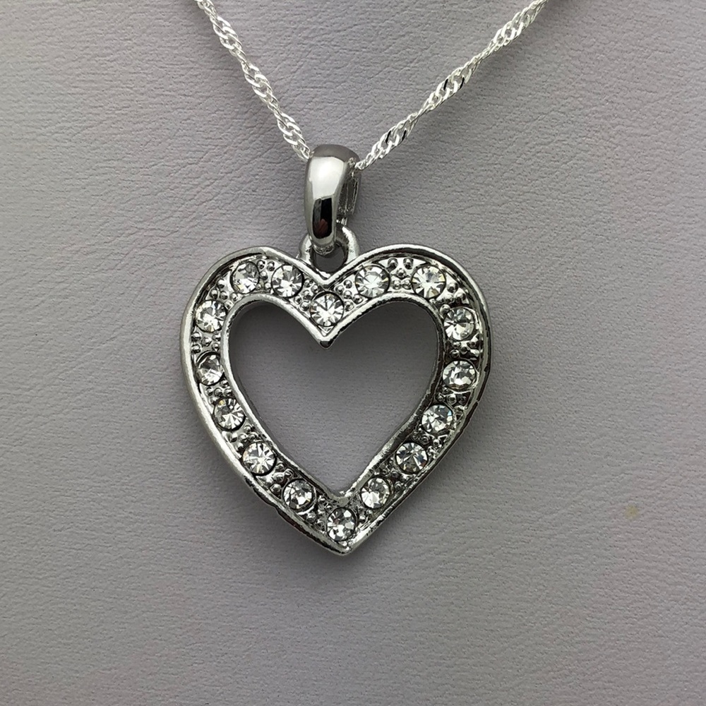 Heart Necklace with CZ’s Sterling Silver Chain